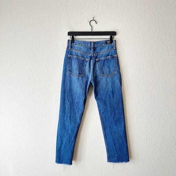 NOEND High Rise Straight Cropped Jeans Blue Denim Frayed Cotton - Picture 2 of 14